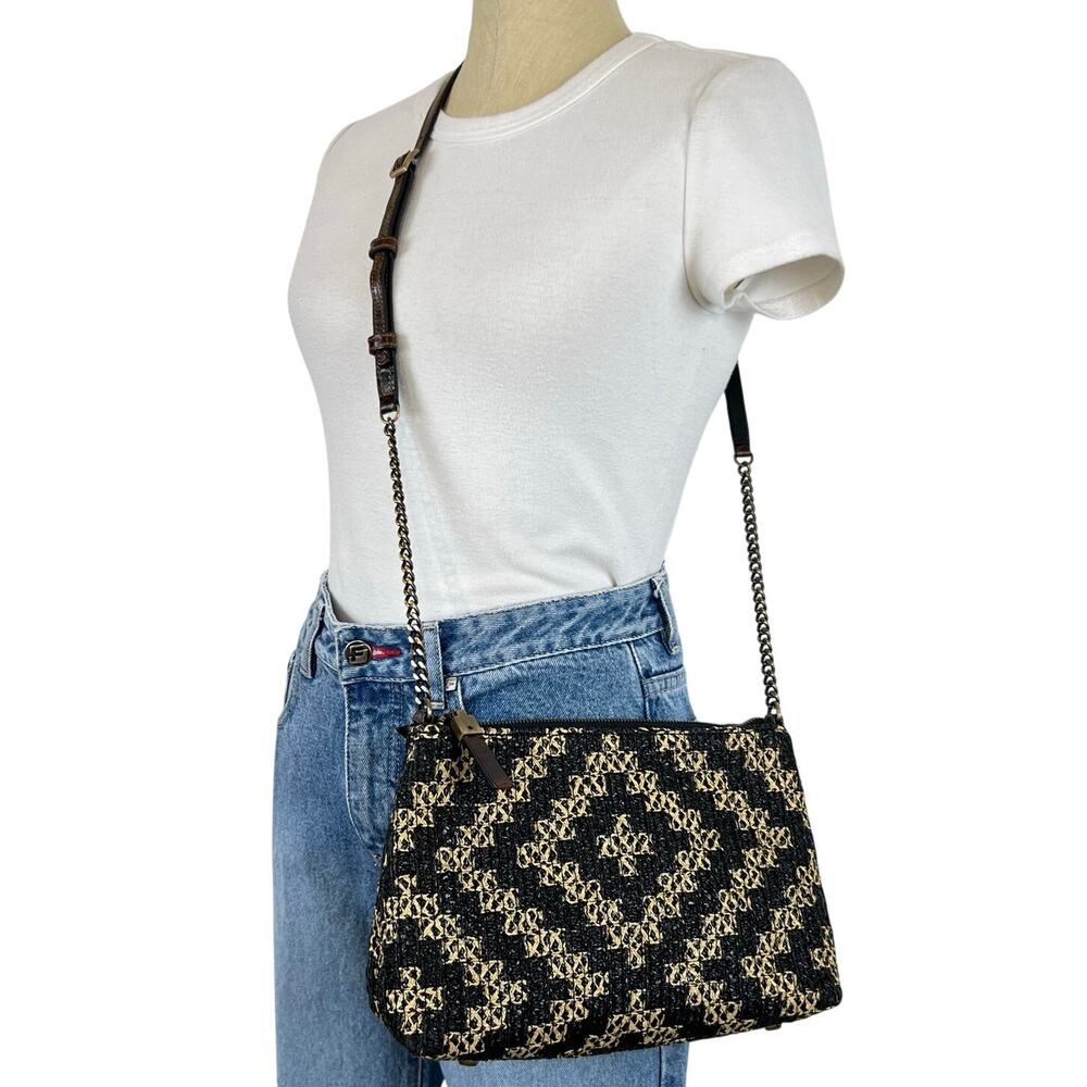 Eric Javits Tan Brown Woven Straw Raffia Crossbody Sidebody Chain Purse